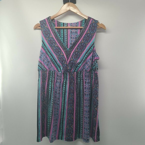 Soma Sleeveless Smocked Empire Waist Tunic Cultured Stripe Size Medium - Picture 2 of 6